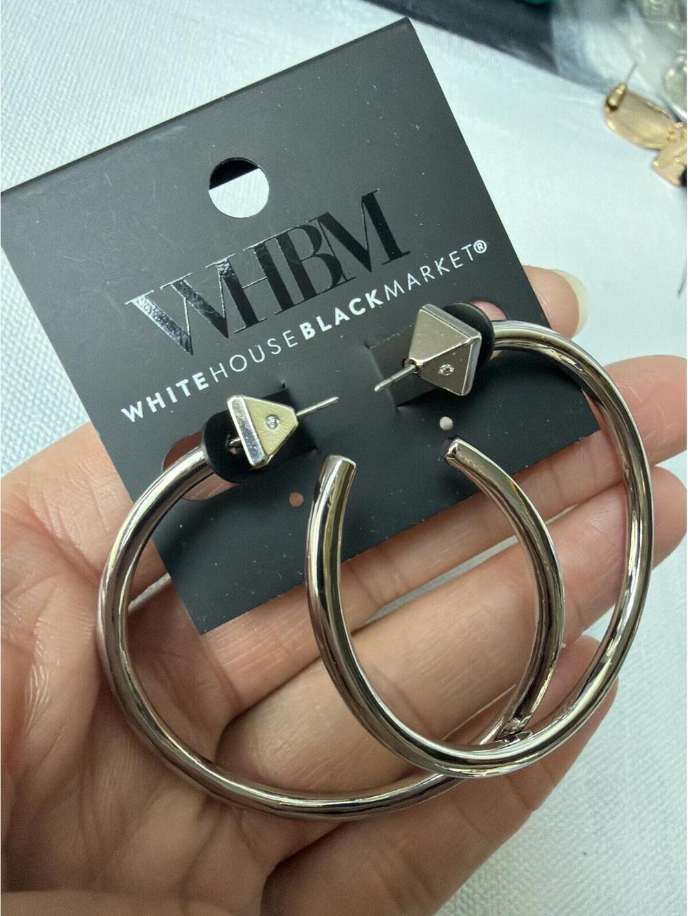 WHBM Silver Tone Statement Hoop Earrings NWT